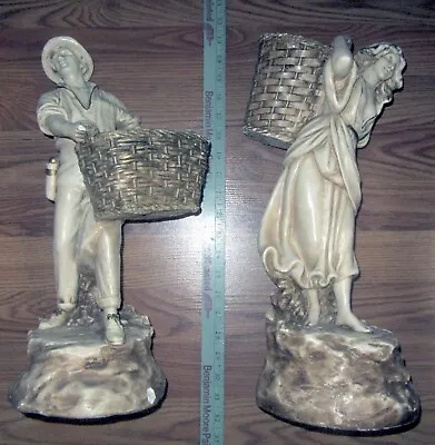 Vintage MARWAL Statues Sculptures Figures Chalkware - Man Lady W/ Basket • $88