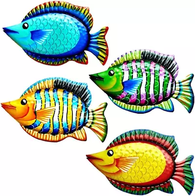 Metal Fish Wall Decor 11.8'' Metal Colorful Tropical Fishes 3D Outdoor Sculpture • $26.99