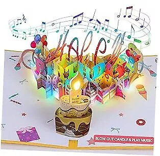 3D Musical Birthday Popup Card Blowable/Blow Out LED Light Candle And Colorful • $16.82