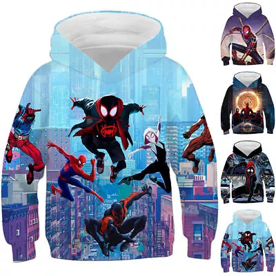 Kids Boys Marvel Spiderman Hoodies Sweatshirt Long Sleeve Hooded Pullover Tops • £12.18