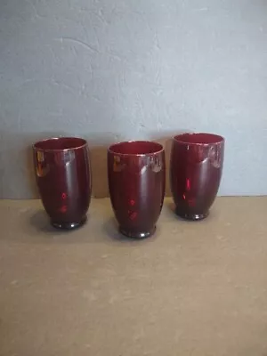 Lot Of 3Vintage Anchor Hocking Baltic Royal Ruby Red Glass Tumblers Water Goblet • $12.95