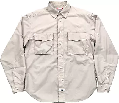 The North Face Button Down Hiking Shirt Mens S Roll Up Sleeve Tan Nylon Outdoor • $8.75