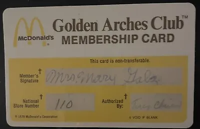 Vintage 1979 McDonald's Golden Arches Club Charge Credit Card Membership Senior • $35