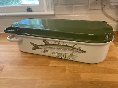 $68 • Buy Beautiful 3-Pc Green+White Enamelware 20.5   FISH POACHER (Poissonniere)~ Europe