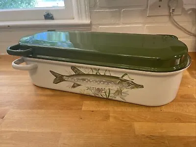 Beautiful 3-Pc Green+White Enamelware 20.5   FISH POACHER (Poissonniere)~ Europe • $45