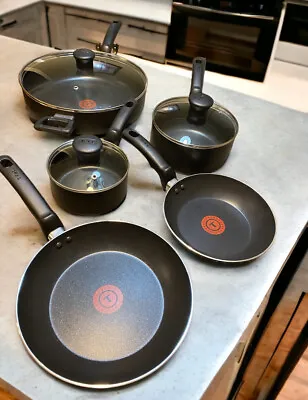 T-Fal Heat Mastery Nonstick Cookware 8 Piece Set Black Easy Care • $59.85