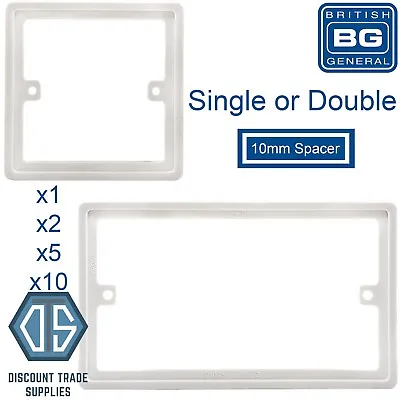 BG 10mm 1G Single 2G Double Spacer Frame Light Switch Socket Back Box Plate Gang • £2.45