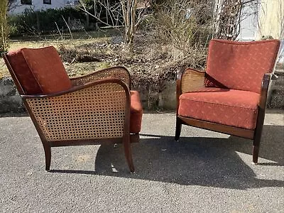 Matching Pair Of Mid Century Armchairs Bentwood Bergere Vintage Loft Vgc • £595