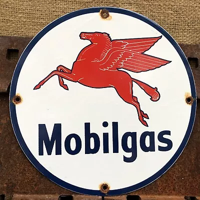 Vintage Mobil Gasoline Porcelain Sign Gas Station Pump Plate Mobilgas Oil • $9.99