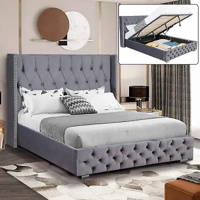 Ottoman Bed Small Double King Size Storage Gas Lift Up Velvet Bed Frame Bedroom • £79.99