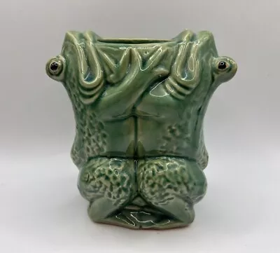 McCoy Frogs Vase Planter Two Dancing Frogs Hand Painted Green Unique Majolica • $68.88