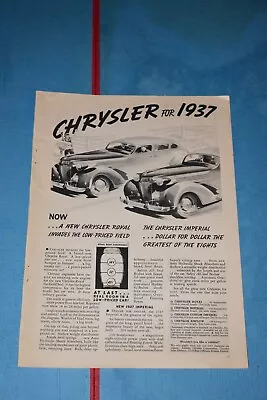 Vintage Dec. 1936 Ad For The Chrysler For 1937. Imperial. Royal. • $12