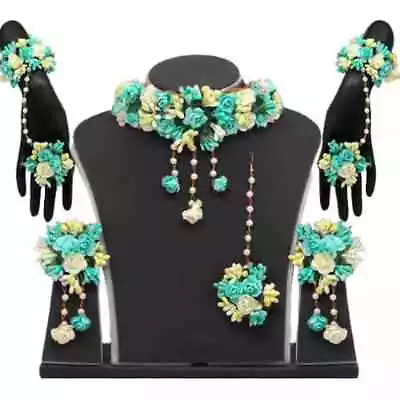 Indian Floral Chocker Bridal Set Mehndi Flower Haldi Flower Set Floral Jewelry • $26