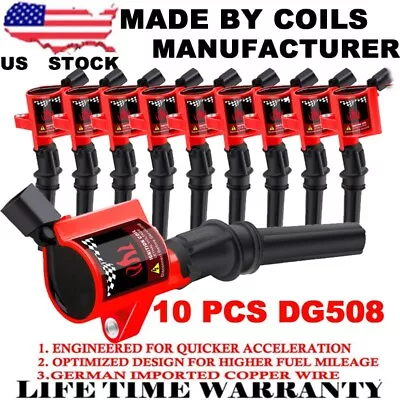 10 Pack Ignition Coils For Ford F150 F250 F350 4.6L 5.4L V8 & 6.8L V10 DG508 • $47.39