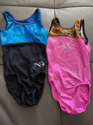 $14.50 • Buy 2- Dream Light Leotards Child’s 4-6 Blue/black Shimmer And Pink W/ Leopard