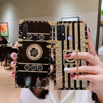 $16.48 • Buy For Samsung S23 S22 S21 S20 Note 20 Glitter Bling Gold Flower Square Case Strap