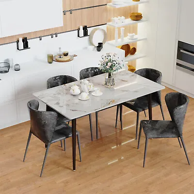 WISFOR Large Dining Table White/Grey Slate Table Kitchen Furniture For 4-6 Seats • $175.92