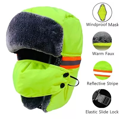 Hi Vis Reflective Safety Winter Ski Fur Hat Aviator Russian Trapper Thermal Cap • $12.99