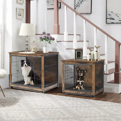 $89.95 • Buy Large Dog Crate Elevated Dog Kennel Wooden Pet Cage End Table Lockable Door L XL