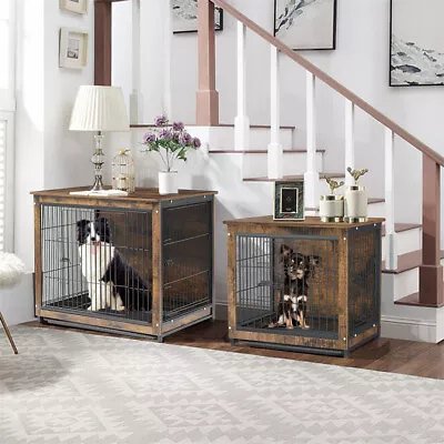 $89.95 • Buy Large Dog Crate Elevated Dog Kennel Wooden Pet Cage End Table Lockable Door L XL