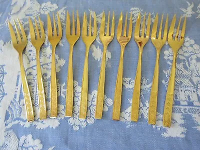 VINTAGE NTC Cake Forks 23 Karat Gold Plated Set Of Ten • $24
