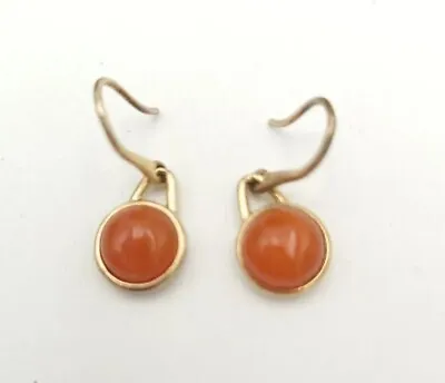 Vintage Signed Monet Gold Tone Carnelian?  Dangle Drop Hook Earrings • $19.99