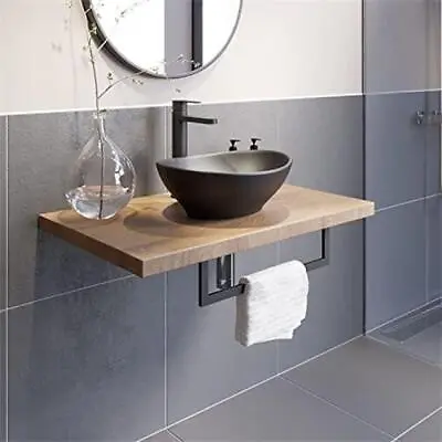 Bathroom Wall Hung Floating Shelf Wash Basin Sink Towel Rail Storage Beige 600mm • £249.98