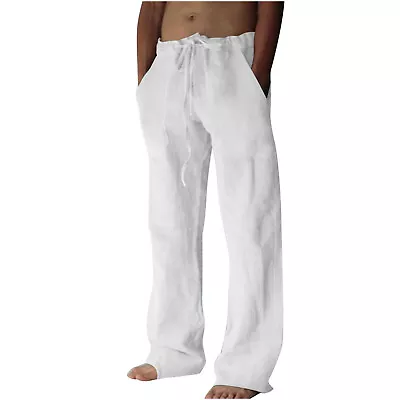 Mens Plain Color Holiday Beach Yoga Casual Pant Baggy Cotton Linen Soft Trousers • $20.10