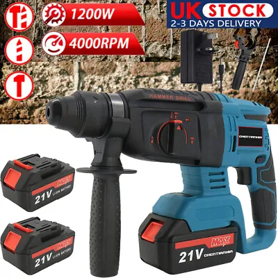 View Details Cordless Hammer Drill SDS Rotary Electric Impact Hammer Heavy Duty + 2 Batteries • 47.69£
