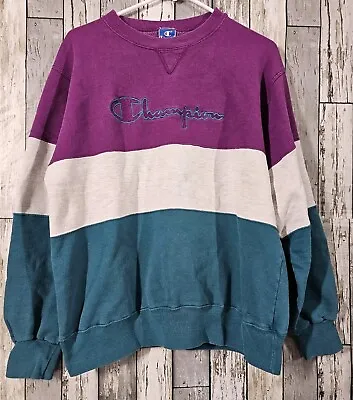 Vintage Champion Colorblock Sweatshirt Pullover Adult Sz XL Made In USA • $24