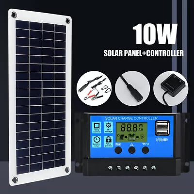 10W Solar Panel Kit W/10A-60A Charge Controller 12V 24V With Dual USB Outputs • £39.31