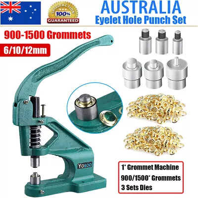 Grommet Eyelet Hole Punch Machine Hand Press W/ 3 Dies + 900 / 1500pcs Grommets • $56.31