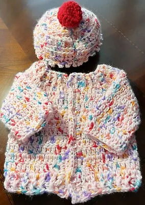 Crochet Multicolored Cupcake Cap Preemie To New Born Handmade Baby Set • $15.99