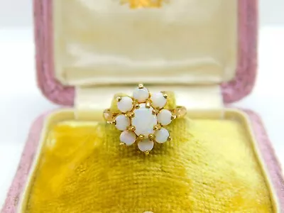 9ct Yellow Gold & Fire Opal Floral Cluster Ring 1973 London Vintage • £165