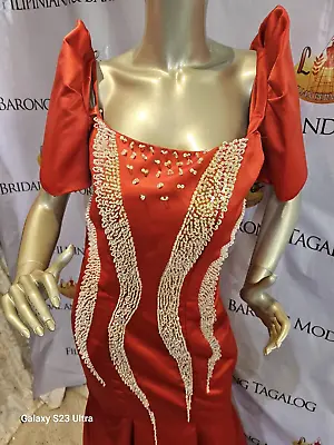 RED  Filipiniana / Mestiza Gown/ Evening Wear Removable Buttetfly Seeve Medium • $399