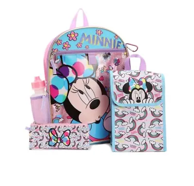 Disney Minnie Mouse Unicorn Girls School Backpack Lunch Box Book Bag 5 Piece SET • £28.50