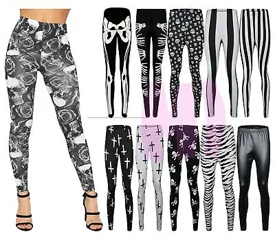 £8.99 • Buy Womens Leggings Ladies Gothic Skeleton Bone Halloween Print Pants Leggings 8-26