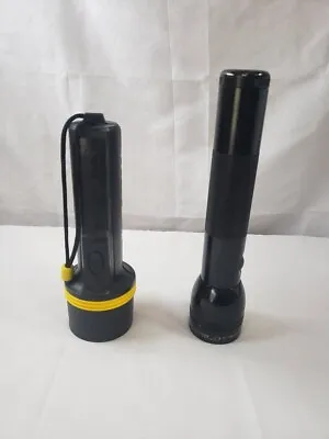 Vintage Maglite Flashlight 2 D Cell Black 10  & BLACK RAYOVAC ~ BOTH WORKING • $17.99