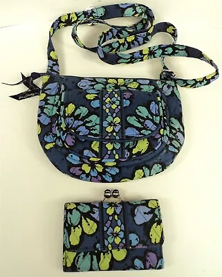 Vera Bradley Indigo Pop Crossbody Purse Bag W/ Adjustable Strap & Wallet • $16.61