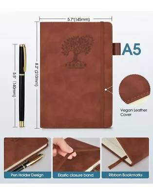 Brown Lined Journal Notebook With Pen A5 Leather Bound Journals • $21.99