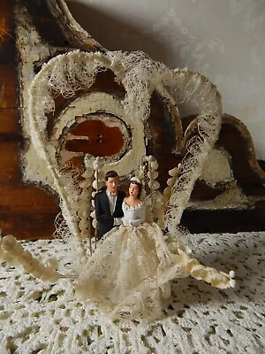 Vintage Wedding Cake Topper Bride Groom Brunette Crinoline Lily Of The Valley • £38