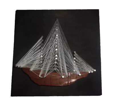 Vtg Mid Century String & Nail Art Nautical Sailing Ship Sail Boat String Art 70s • $15