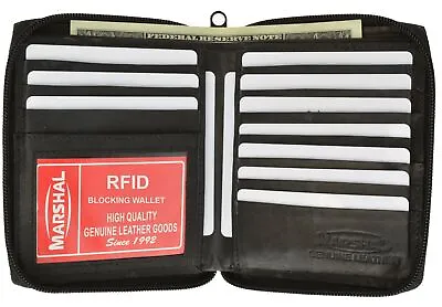 RFID Men's Genuine Leather Bifold Zipper Hipster Credit Card/ID Wallet Marshal • $17.99