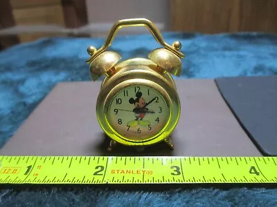 Vintage Disney Mickey Mouse Miniature Brass Gold Tone Alarm Clock Desk Watch • $6.99