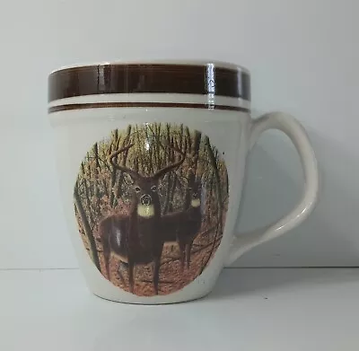 Vintage Deer Whitetail Buck Hunting 16 Oz Mug Cup Folkcraft Stoneware Cabelas • $4.99