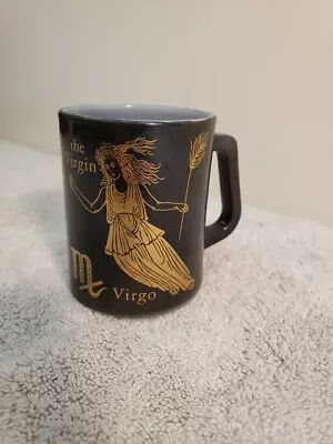 Vtg Federal Virgo Coffee Mug Black Gold Zodiac Star Sign W-1 • $10.99