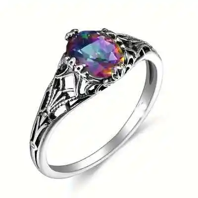 925 Sterling Silver Rainbow Mystical Fire Topaz Wedding Engagement Ring Size 10 • $13.74