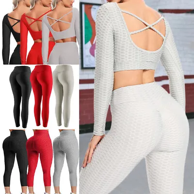 $18.49 • Buy Women Anti-Cellulite Yoga Set Sports Suit Fitness Crop Top Leggings Pant Outfit