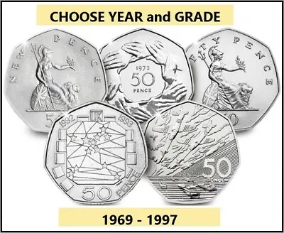 £2.39 • Buy UK Fifty Pence Coins 50p Proof Bunc Circulated Choose Year & Grade LARGE 1969-97