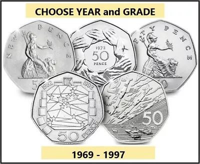 UK Fifty Pence Coins 50p Proof Bunc Circulated Choose Year & Grade LARGE 1969-97 • £13.99